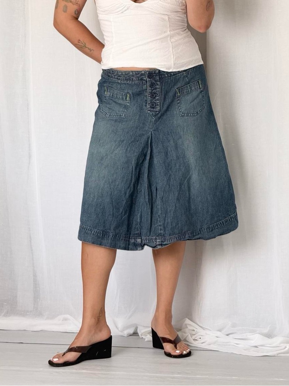 y2k low rise denim midi skirt ୨୧